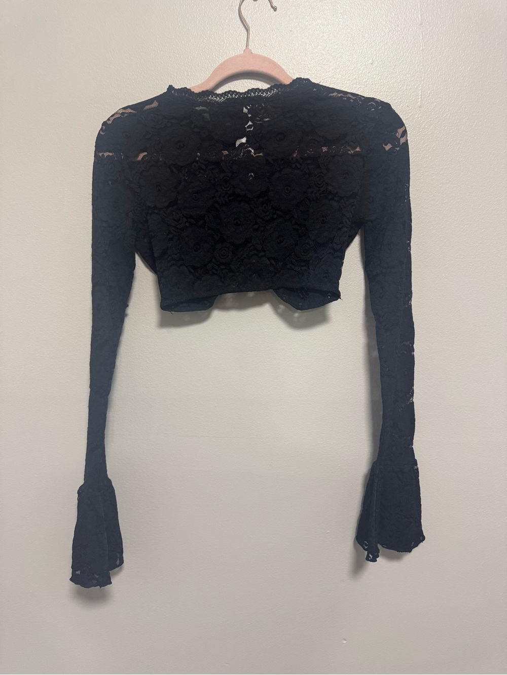 Pretty Little Thing BLACK Romantic Gothic LACE EXTREME CROP LONG SLEEVE TOP - Picture 5 of 11